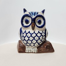 Talavera pottery owl figurine, made in Mexico, signed