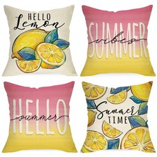 Hello Summer Lemon Decorative Throw Pillow Covers 16 x 16 Set of 4, Summer Vi...