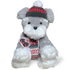 Hugfun Puppy Dog Plush Gray White Red 13 inch Winter Hat Scarf Christmas Holiday