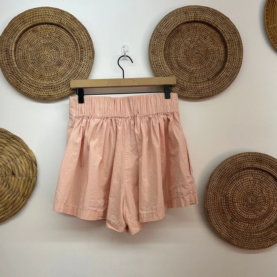 Free People Pink Pull On Oversized Pleated Shorts Medium 100% Cotton Summer Boho - Image 3 of 4