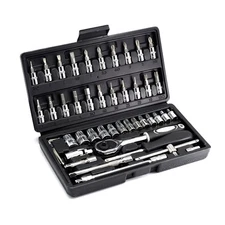 46PCS 1/4 inch Drive Socket SetMetric Ratchet Wrench Set with 4-14mm CR-V Socke