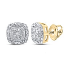 10K Yellow Gold Womens Round Diamond Cluster Earrings 1/10 Cttw