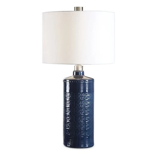 UTTERMOST 27716-1 THALIA ROYAL BLUE EMBOSSED STYLISH HOME CERAMIC TABLE LAMP - Picture 4 of 4