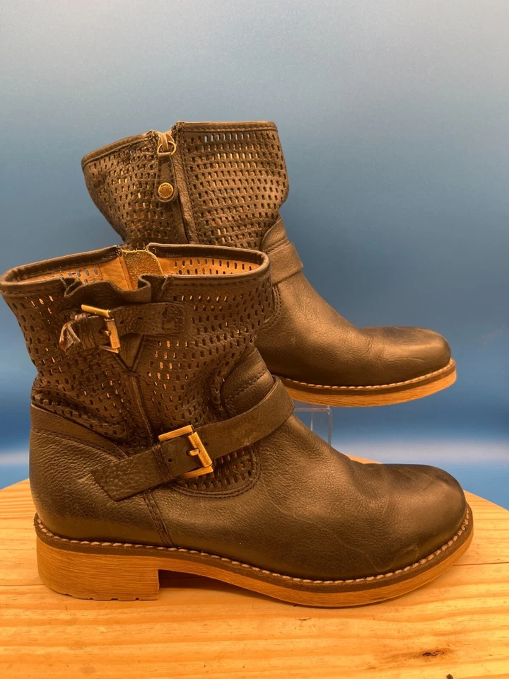 Botín Geox Para Mujer Talla 8/EU38 Negro Cuero Hebilla Cremallera Lateral Tobillo Perforado Foto 2 de 4