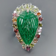 Jewellery 42 ct Natural Aventurine Ring 925 Sterling Silver Size 7 /R432373