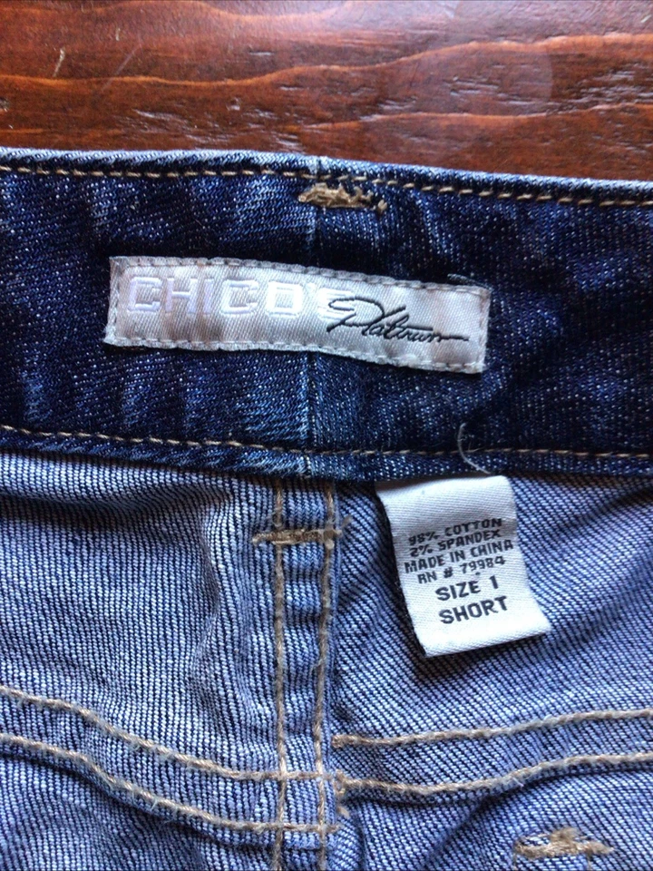 Chico's Platinum女式蓝色牛仔裤1码短直筒 — 第 4/4 张图片