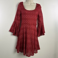 Y2K Red Lace Bell Sleeve Dress Witchy Dark Coquette Whimsigoth Women s M