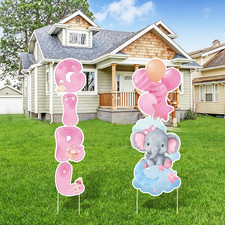 2 Sets Baby Shower Plastic Yard Sign with Stakes Gender Reveal Outdoor Decoratio