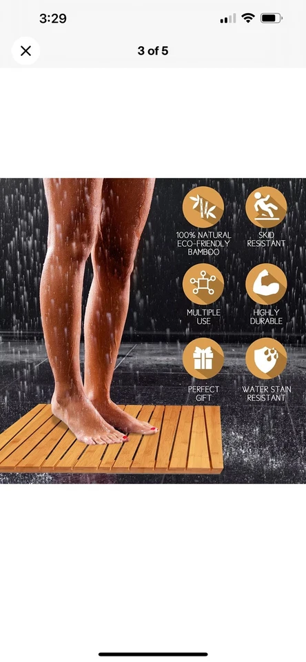 Alfombra de baño de bambú - Alfombra de baño de madera, Alfombra de ducha exterior - Plegable, antideslizante Foto 3 de 4