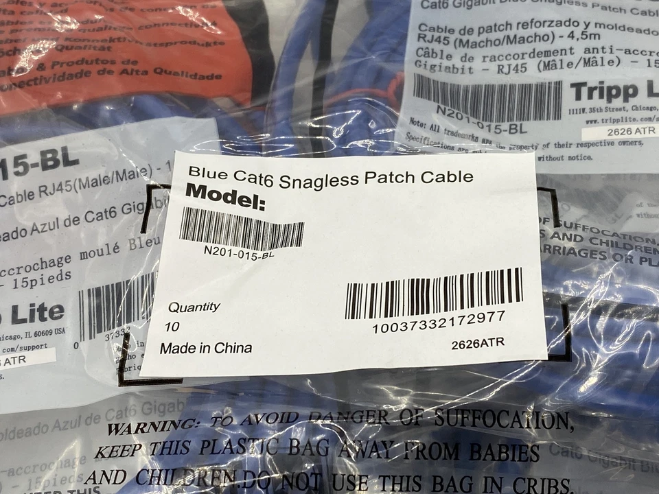 NEW (QTY 10) TRIPP LITE N201-015-BL CAT 6 GIGABIT BLUE SNAGLESS PATCH CABLE 3 FT - Image 3 of 4