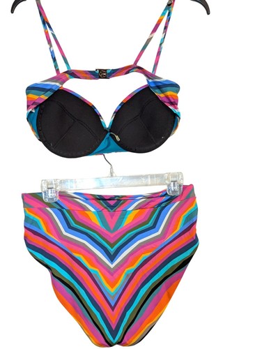 Trina Turk Colorful Striped Bikini Set With Padded Underwire Top & High-Waisted - Picture 4 of 6