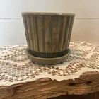 Vintage/Antique McCoy Planter Green Brown Bamboo Pot Medium w/attached Saucer