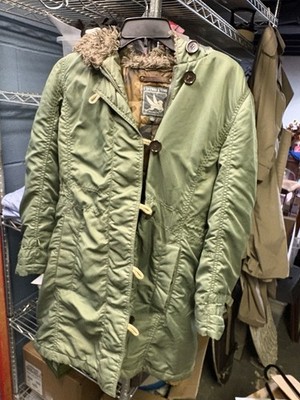 I. Spiewak & Sons Green Hooded Fur Trim Parka Jacket Button Zip L Winter Men's