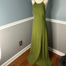 Jenny Yoo Kayla Luxe Chiffon Gown Kiwi Green High Neck Maxi Dress Size 12