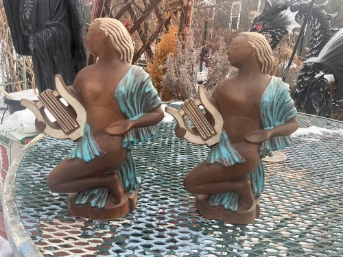 Red wing pottery Charles Murphy pair of figures woman with lyre model #1144 MCM