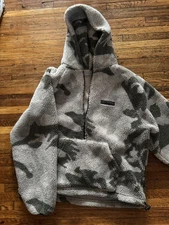 Fear Of God Essentials Jacket Men's S Camo Half Zip Sherpa Polar Fleece Hooded