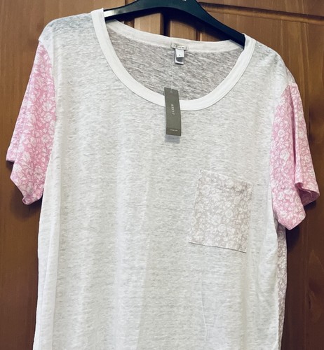 BNWT J.Crew 100% Linen Pink & White Floral Easy Wear T Shirt Top Large (44" Bust - Picture 2 of 8