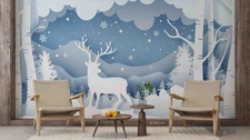 3D Paper Cutout Winter Forest Deer Wall Murals Wallpaper Murals Wall Sticker 2