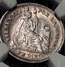 1875 Peru YJ 1 Silver Dinero NGC MS UNC w/ LUSTER -KM# 190 Lima Mint Graded Coin