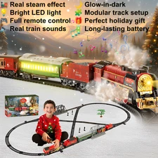 Classic Large Christmas Holiday Train Set With Real Smoke Light Sound Kids Gift