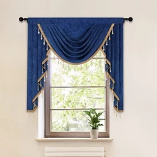 ELKCA Thick Chenille Window Curtains Valance for Living Room Royal Blue Swag