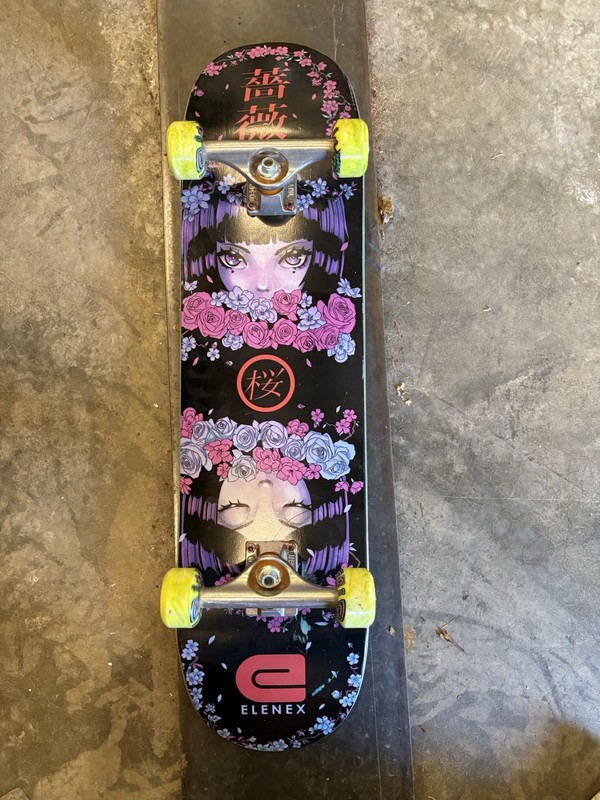 Elenex Cherry Rose Anime Girl Complete Skateboard 8.0” Acid Wheels Yellow