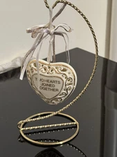 Vtg Carlton Cards Porcelain Heart Hanging Ornament Two Hearts Joined Together