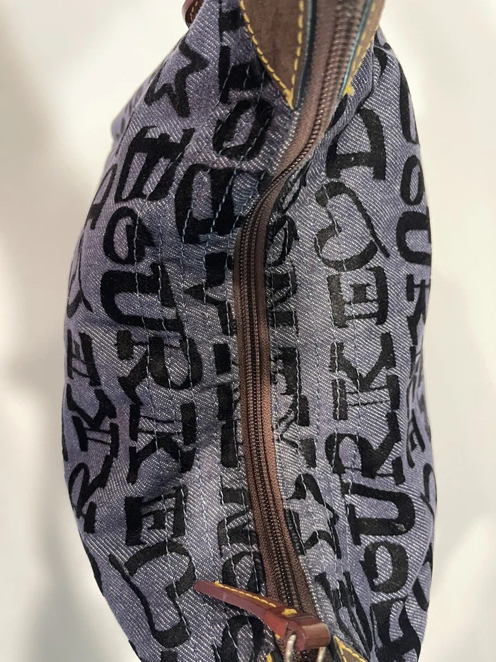 Dooney & Bourke Blue Denim and Velvet Monogram Hobo Shoulder Bag Leather Strap - Image 3 of 4