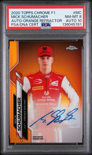 2020 TOPPS CHROME FORMULA 1 MICK SCHUMACHER AUTO ORANGE /25 PSA 8 AUTO 10