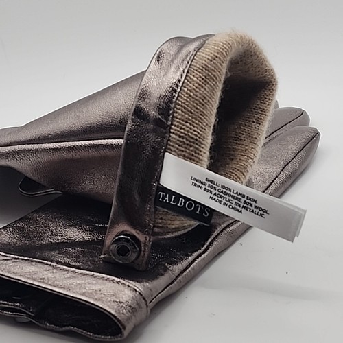 Talbots Cashmere Lined Gloves Metallic Lamb Skin Leather Tech Touch NWOT Size M - Picture 7 of 12