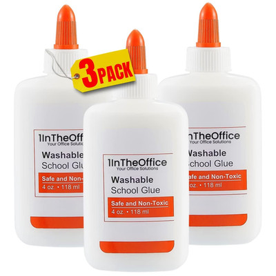 School Glue, White Glue, 4 Oz./ 118 Ml, Washable, Non-Toxic, 3 Pack