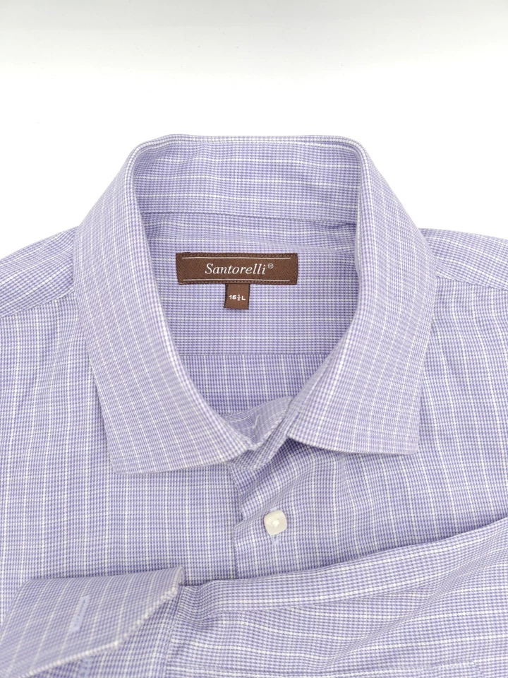 🇮🇹 Camisa de vestir Santorelli para hombre L 16,5x34 púrpura a cuadros puño francés algodón  Foto 3 de 4