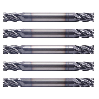 High Performance 5Pcs Solid Carbide End Mills - Double End - Altin Coated, 4 Flu