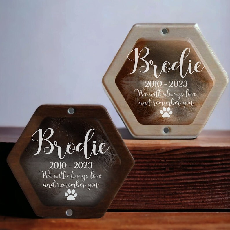 Custom Pet Hair Keepsake Memorial Box, Engraved Loss of Pet Gifts, Dog Lovers