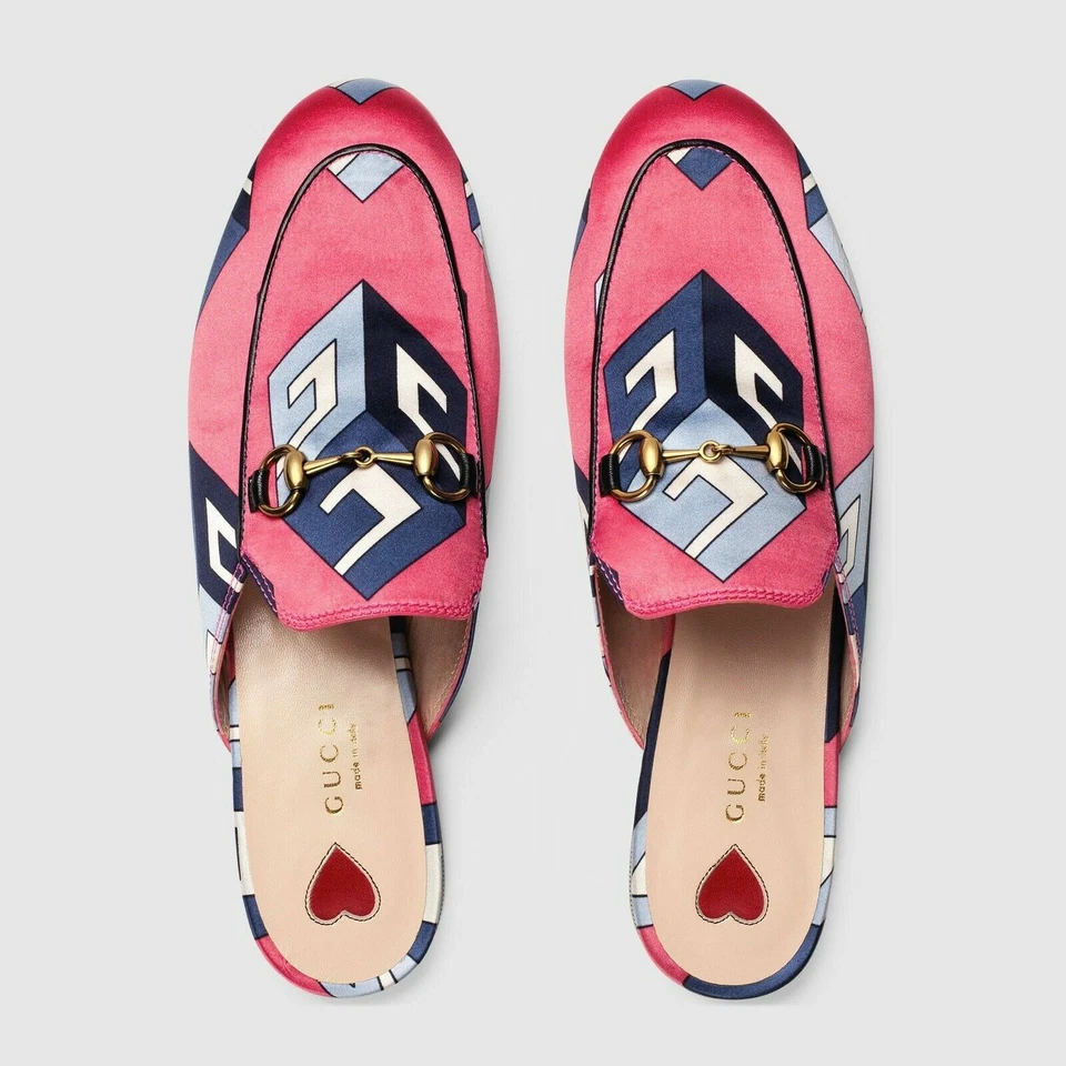 Gucci Princetown Women Wallpaper cube Mule slip ons size 7 37 432773 NEW