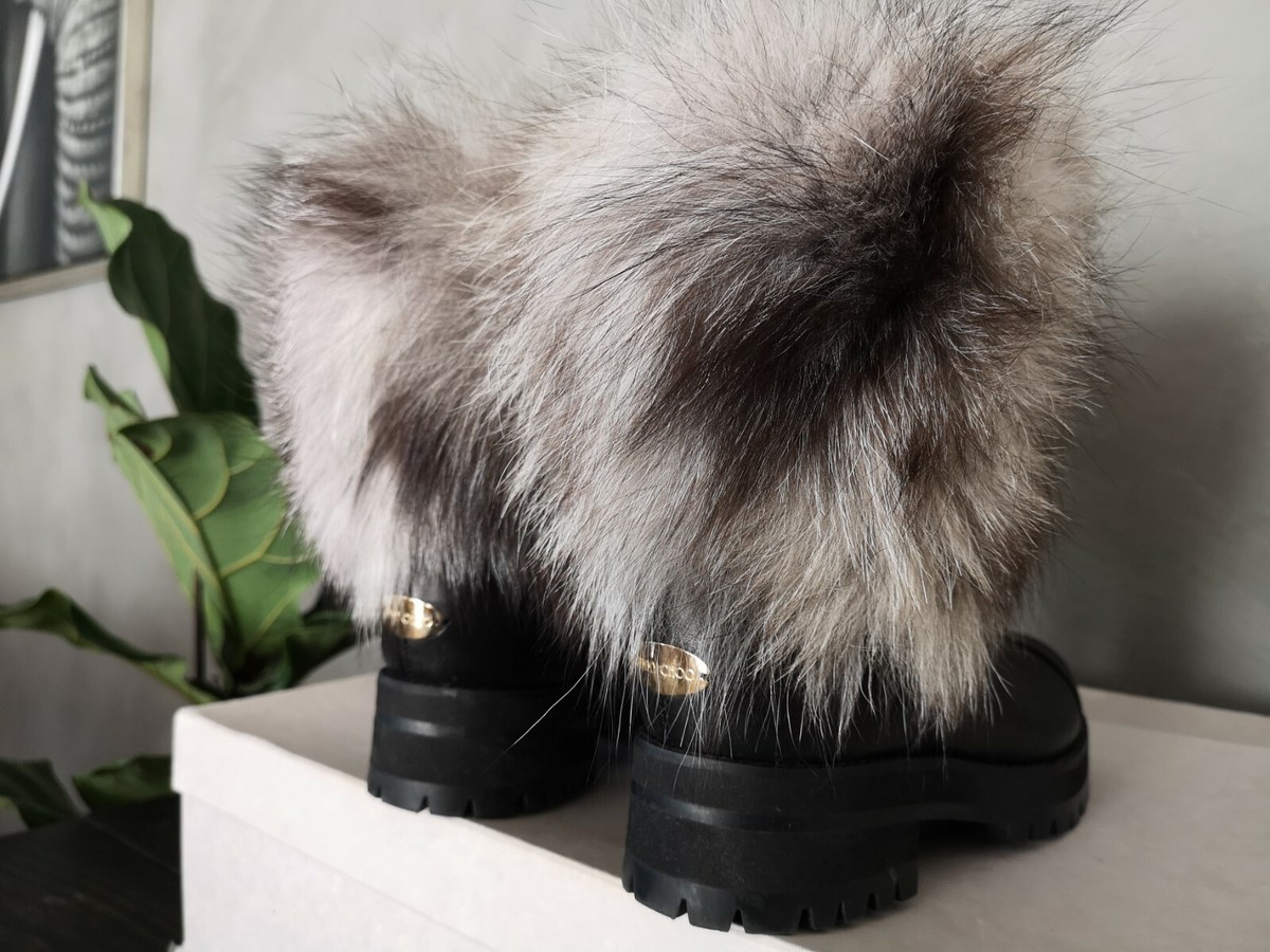 Jimmy Choo** Black Leather Dana Fox Fur Ankle Boots Size 36 US 6