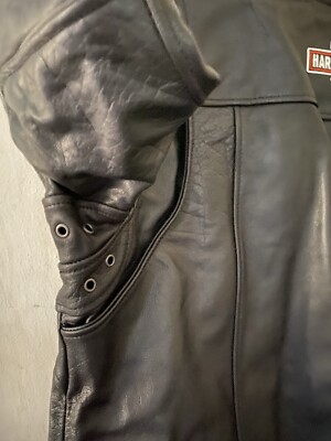 Womens Harley Davidson Piper Bomber Leather Jacket Black White 2XL