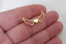 Round Cut Simulated Diamond Women's Wings Heart Pendant 14K Yellow Gold Plated