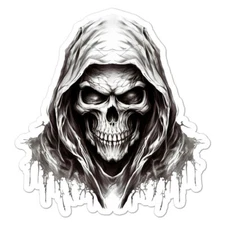 Grim Reaper Death Skull, Vinyl Decal Sticker, Indoor Outdoor, 3 Sizes, #11038