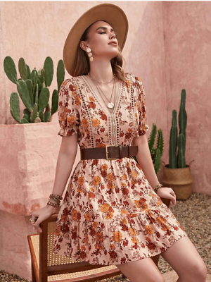 cottagecore fall dress Floral A-Line Cream Midi Cottagecore Corset Dress Cream White Floral / Large main image 1