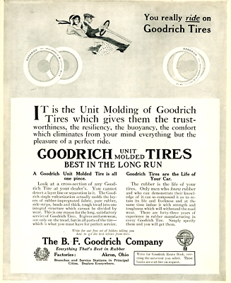 1913 Original Goodrich Unit-Molded Tires Ad. Fadeaway Art. Coles Phillips?  Akron