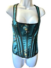 Bedroom Stories Floral Teal and Black Corset Lace Up Back Size Medium