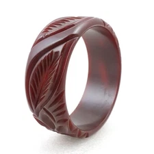 1" Carved Brown Bakelite Bracelet Flower Leaf Floral Simichrome Tested 38 Gram