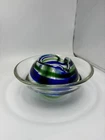 Vintage Murano Italy Blue Green Flower Form Art Glass Bowl Ashtray MCM