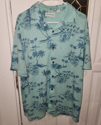 Caribbean Floral Print Hawaiian Camp Short Sleeve Shirt Size Large