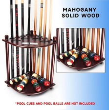 Mahogany Corner-Style Floor Stand Billiard Pool Cue Rack Stick  Balls Holder
