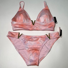 Victoria Secret Medium M Bikini Top Bottom Set Bralette Cheeky V Hardware Pink