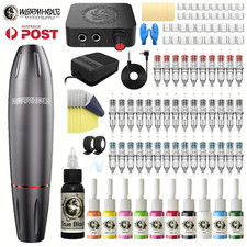 Wormhole Tattoo Machine Kit Rotary Motor Pen Gun Inks Power Supply Needle Grip