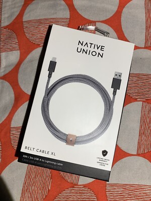 NATIVE UNION GREY BELT CABLE XL 10ft USB-A NEW