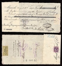 1894 Germany and UK Dual Fiscal Franking on Cheque
